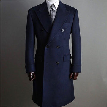 Wiaofellas Formal Navy Men Suits Thick Wool Custom Made Men Jacket Double Breasted Tuxedos Peaked Lapel Blazer Business Long Coat